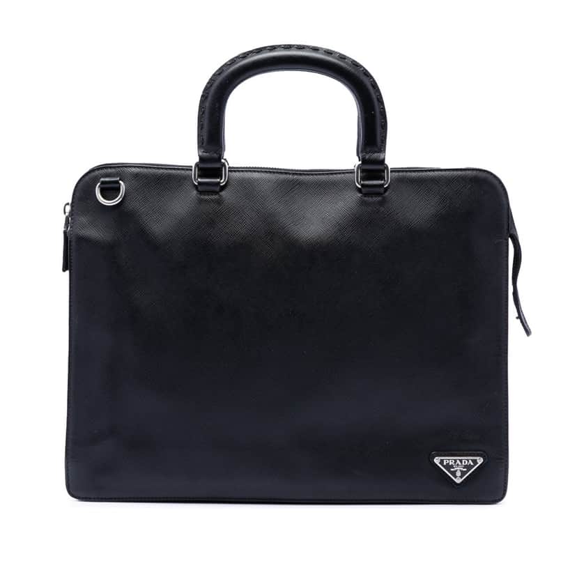 Prada Saffiano Business Bag Black Leather Very good condition - Front View