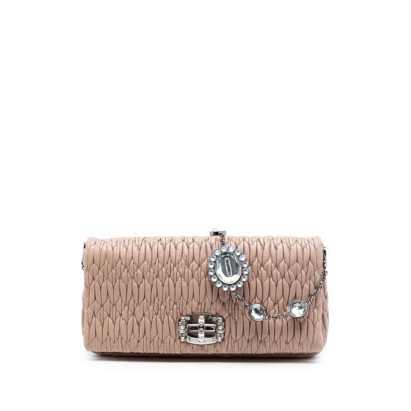 Miu Miu Matelasse Nappa Crystal Chain Satchel Brown Leather Very good condition - Front View