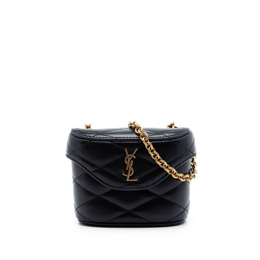 Saint Laurent Micro Quilted Lambskin Monogram June Box Vanity Bag Black Leather Very good condition - Front View