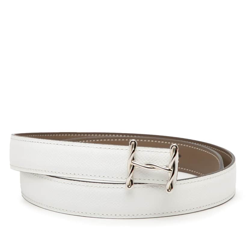 Hermès Swift and Epsom H Torsade Reversible Belt White Leather Very good condition - Front View
