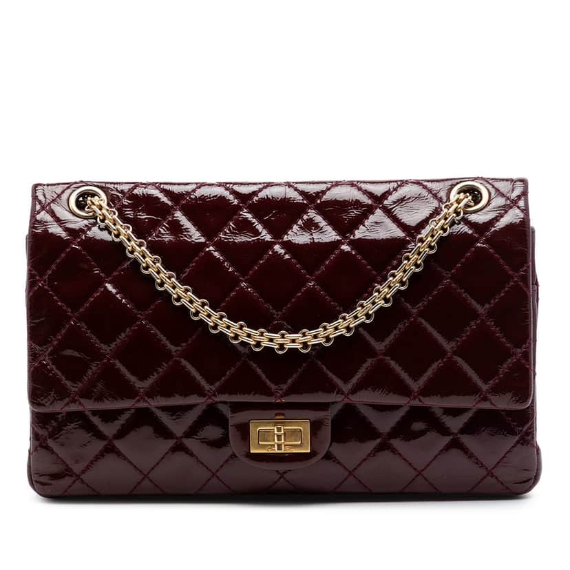 Chanel Quilted Crinkled Patent Reissue 2.55 Double Flap 226 Red Leather Very good condition - Front View