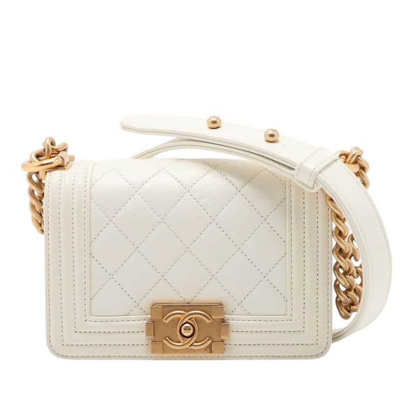 Chanel Mini Quilted Caviar Boy Flap White Leather Very good condition - Front View