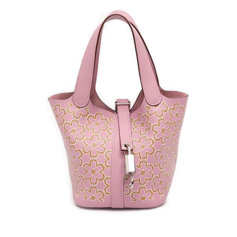 Hermès Micro Swift Lucky Daisy Picotin Lock 14 Pink Leather Very good condition - Front View