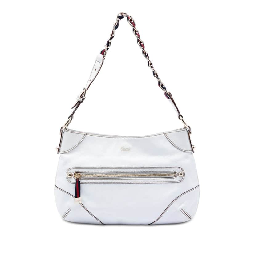 Gucci Calfskin Web Capri Ranch Kid Shoulder Bag White Leather Very good condition - Front View