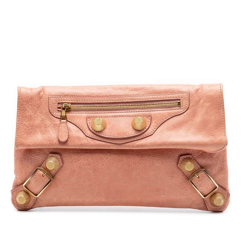 Balenciaga Lambskin Motocross Giant 21 Envelope Clutch Pink Leather Very good condition - Front View