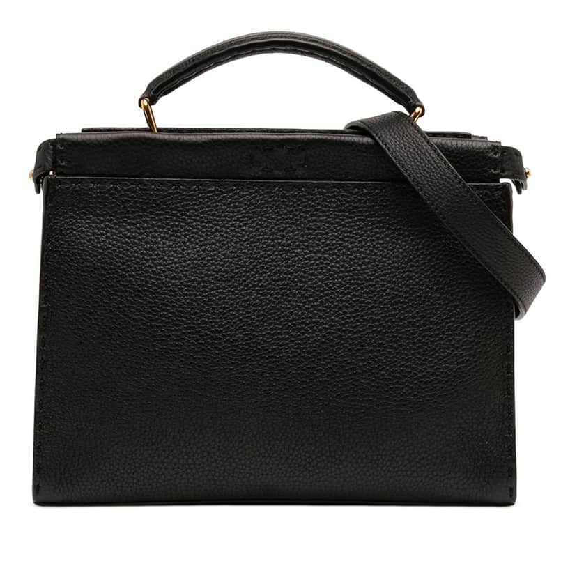 Fendi Mini Calfskin Romano Selleria Peekaboo Iconic Fit Satchel Black Leather Very good condition - Front View