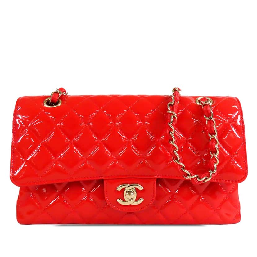 Chanel Medium Classic Patent Double Flap Red Leather Very good condition - Front View
