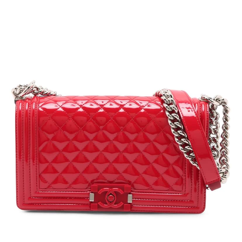 Chanel Old Medium Quilted Patent Acrylic Boy Flap Red Leather Very good condition - Front View
