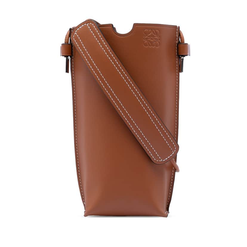 Loewe Smooth Calfskin Anagram Phone Pouch Brown Leather Very good condition - Front View