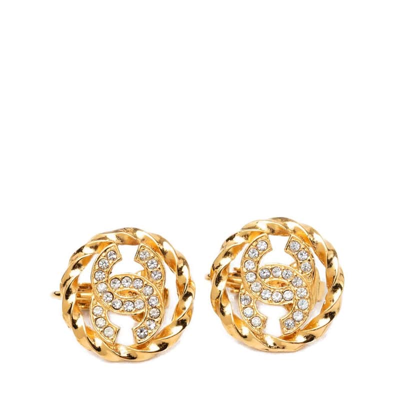 Chanel CC Gold Plated Strass Round Rope Earrings Gold Metal Very good condition - Front View