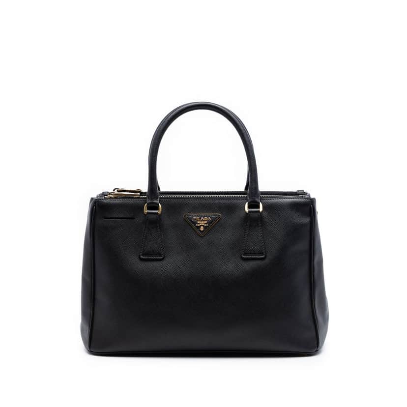 Prada Small Saffiano Lux Galleria Double Zip Satchel Black Leather Very good condition - Front View