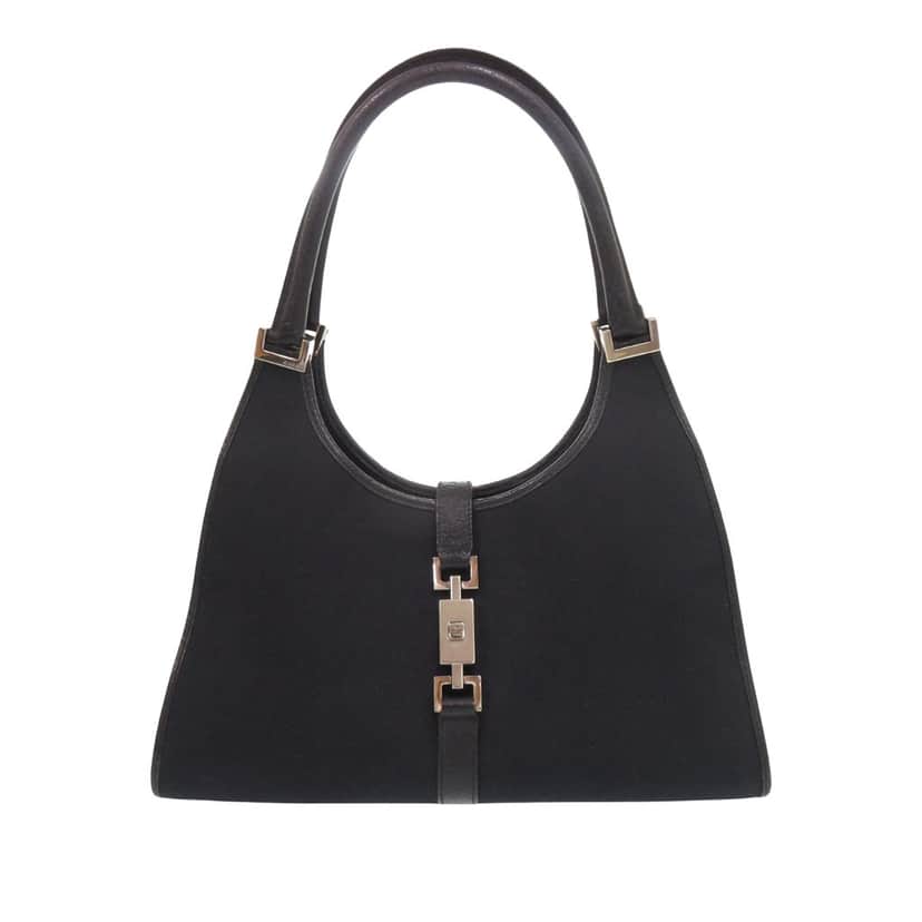 Gucci Canvas Jackie Bardot Shoulder Bag Black Very good condition - Front View