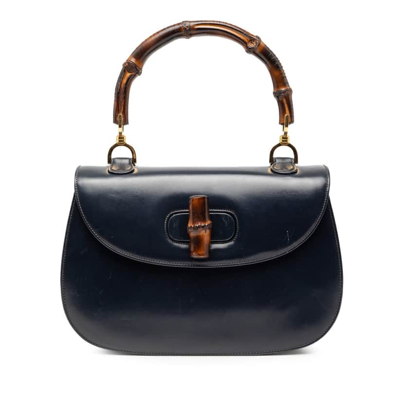 Gucci Calfskin Bamboo Night Blue Leather Very good condition - Front View