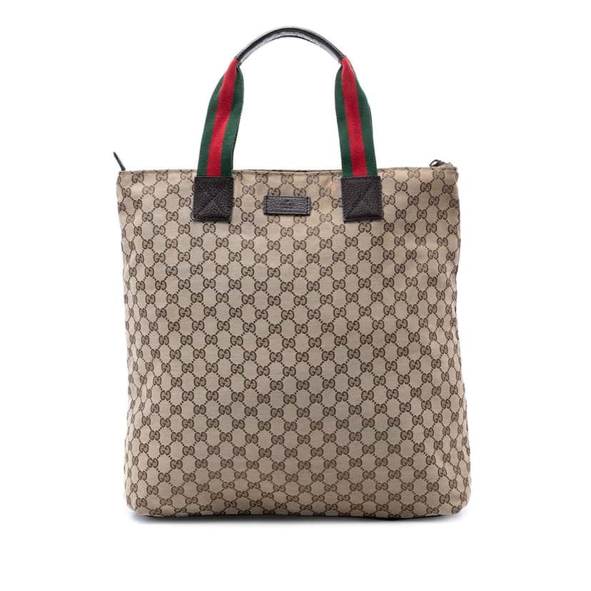 Gucci GG Canvas Web Vertical Tote Beige Very good condition - Front View