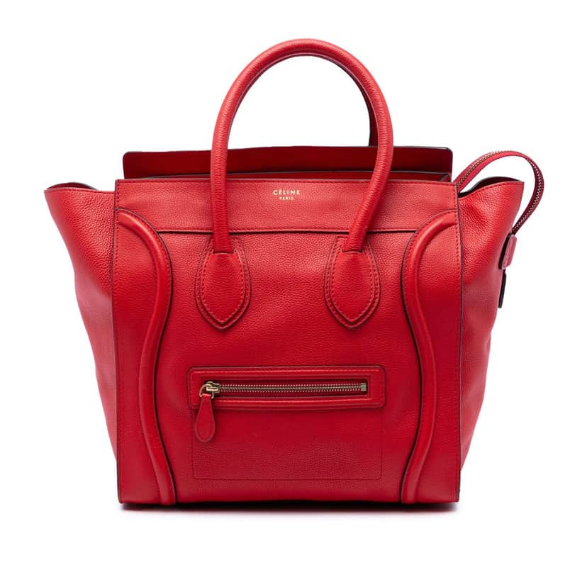 Celine Mini Grained Calfskin Luggage Tote Red Leather Very good condition - Front View