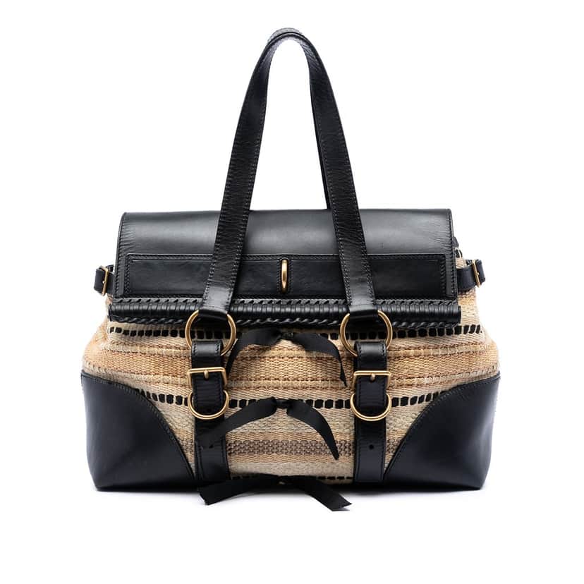 Saint Laurent Woven Raffia and Leather Maia Padlock Handbag Beige Very good condition - Front View
