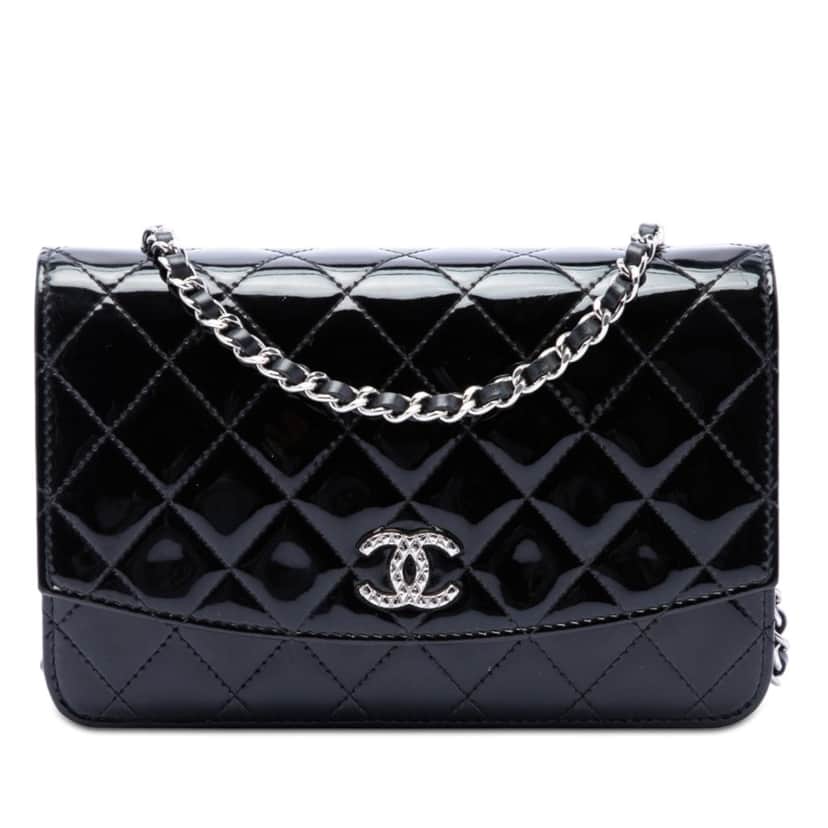Chanel CC Quilted Patent Brilliant Wallet On Chain Black Leather Very good condition - Front View