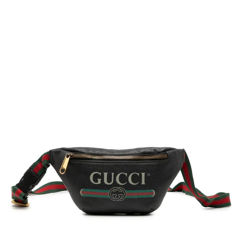 Gucci Small Grained Calfskin Logo Belt Bag Black Leather Very good condition - Front View