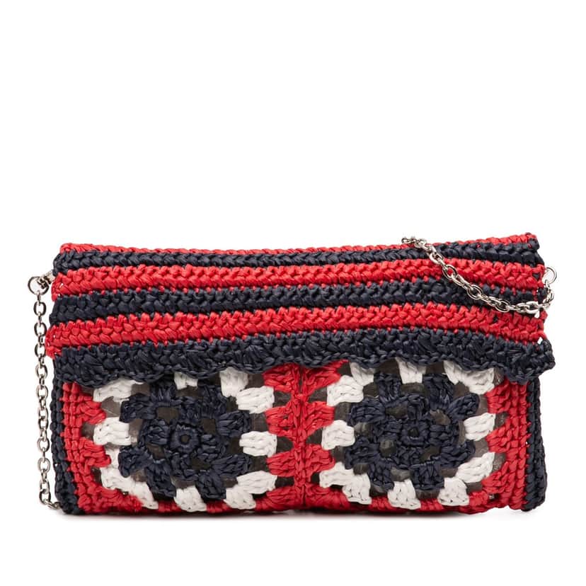 Miu Miu Multicolor Raffia Crochet Wallet on Chain Red Never worn - Front View
