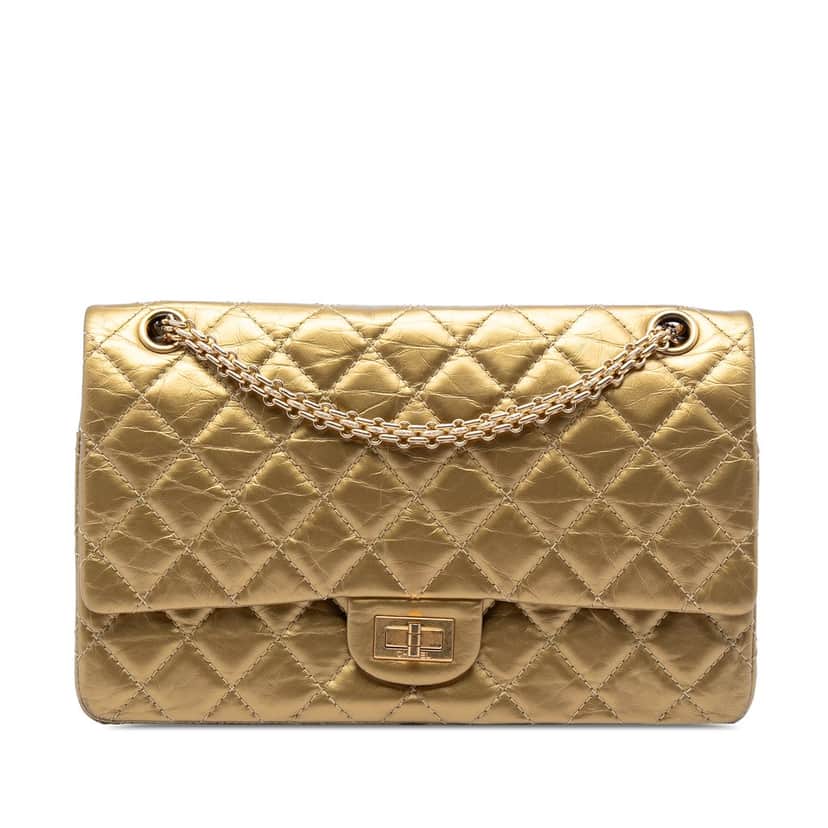 Chanel Quilted Metallic Aged Calfskin Reissue 2.55 Double Flap 226 Gold Leather Very good condition - Front View