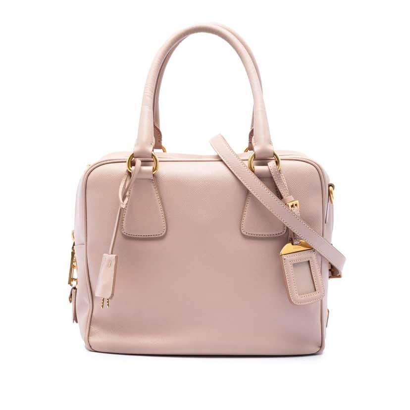 Prada Small Saffiano Square Bauletto Satchel Pink Leather Very good condition - Front View