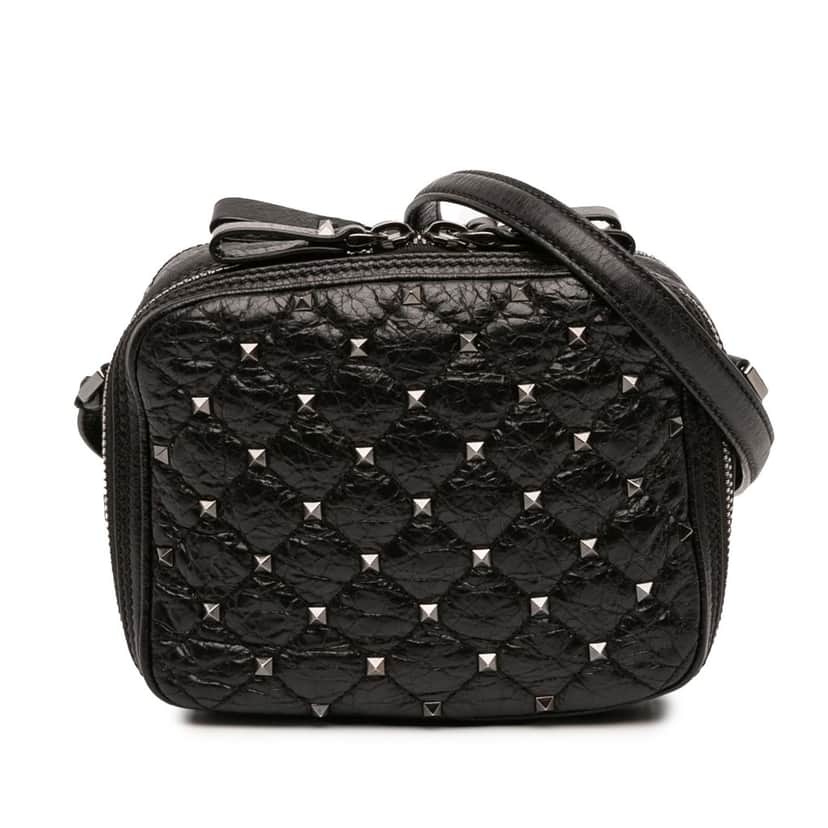 Valentino Quilted Crinkled Leather Rockstud Double Zip Camera Bag