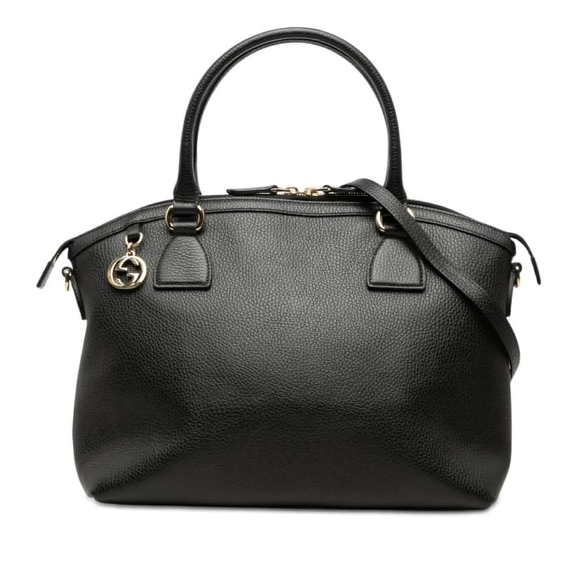 Gucci Medium Leather GG Charm Dome Satchel Black Leather Very good condition - Front View