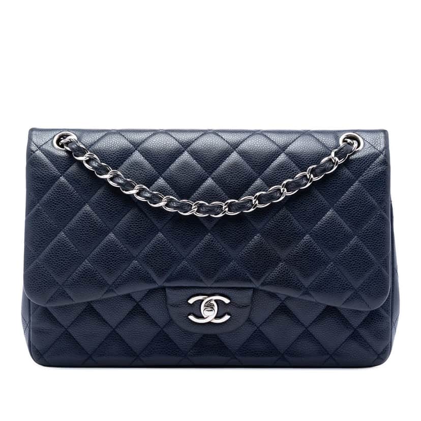 Chanel Jumbo Classic Caviar Double Flap Blue Leather Very good condition - Front View