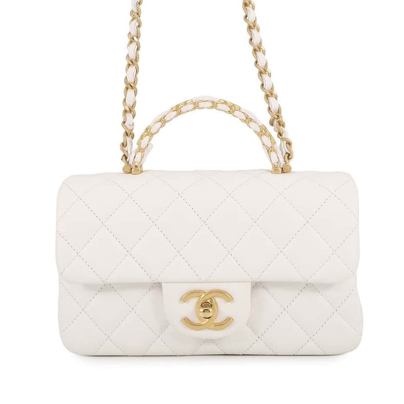 Chanel Mini CC Quilted Caviar Handy Flap White Leather Very good condition - Front View