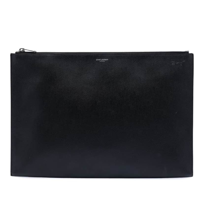 Saint Laurent Grain De Poudre Zip Document Holder Black Leather Very good condition - Front View
