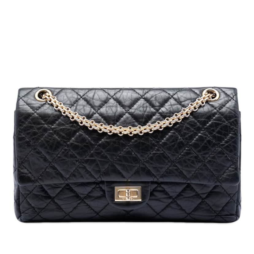Chanel Quilted Aged Calfskin Reissue 2.55 Double Flap 226 Black Leather Very good condition - Front View