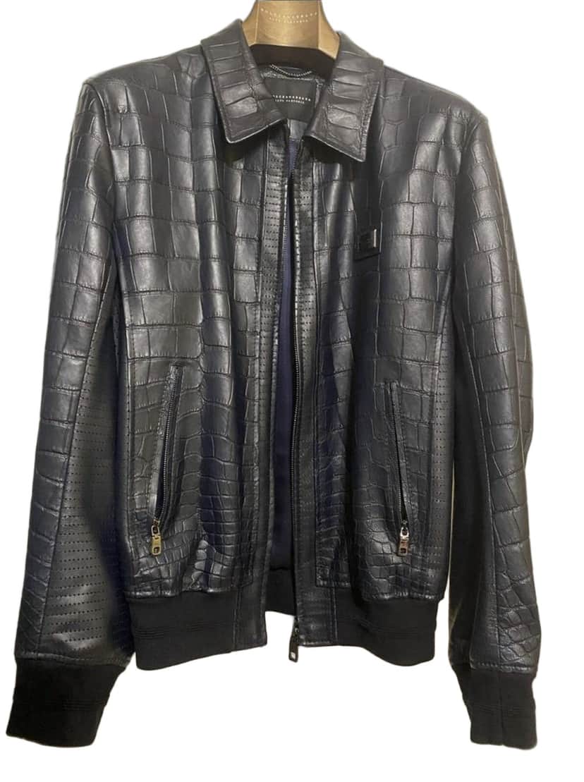 Dolce & Gabbana Dolce and Gabbana Navy Crocodile Print Lambskin Bomber Jacket Sz.48-50 Pre-Owned Navy Leather Good condition - Front View