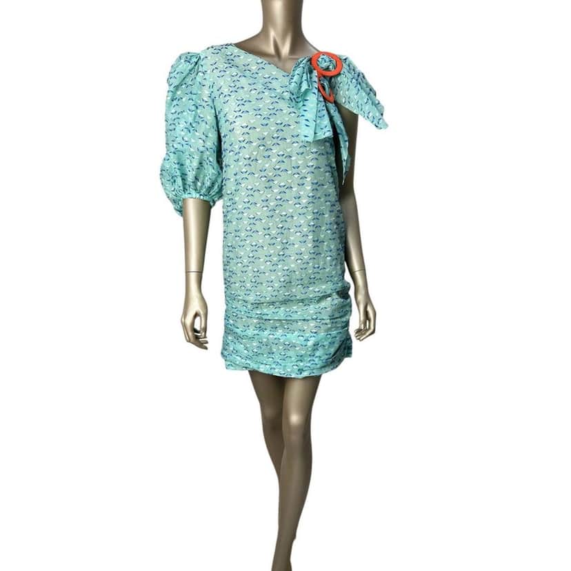 Unsigned Nadya Dzyak Turquoise Bow Decorative Rings Mini Dress Sz.38 Pre-owned Other Good condition - Front View