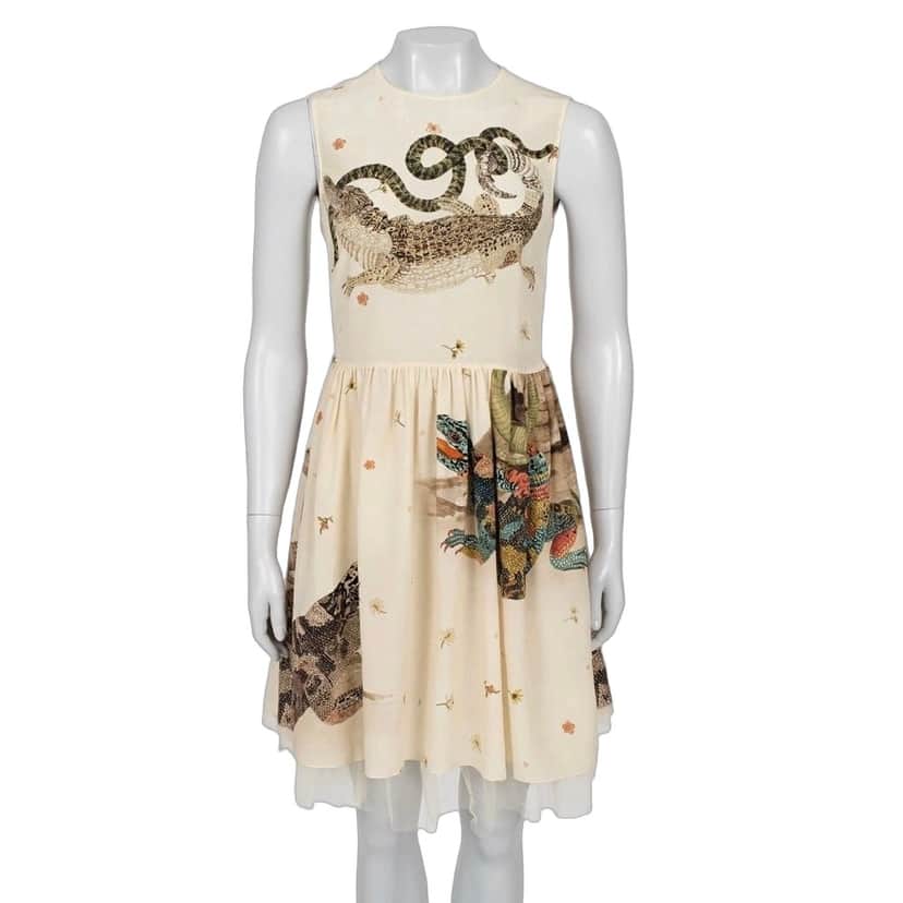 Valentino Red Valentino Beige Silk Dress with Tulle - Size L (IT44) Pre-owned Beige Silk Good condition - Front View