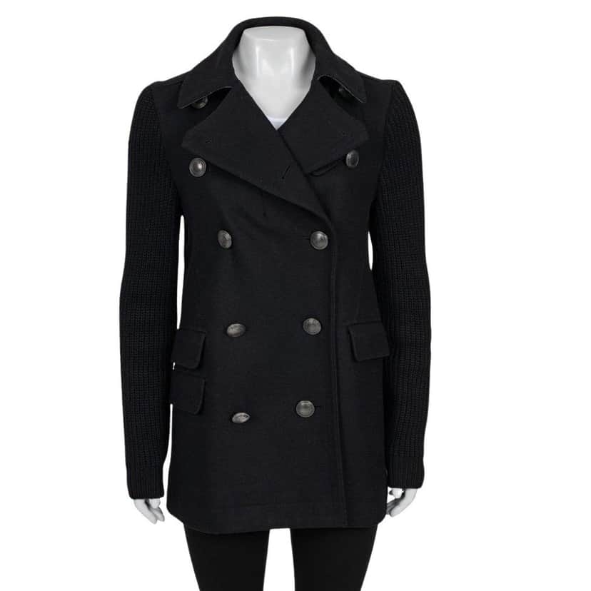Burberry Burberry Brit Black Wool Coat with Knit Sleeves - Size M Pre-owned Black Wool Good condition - Front View