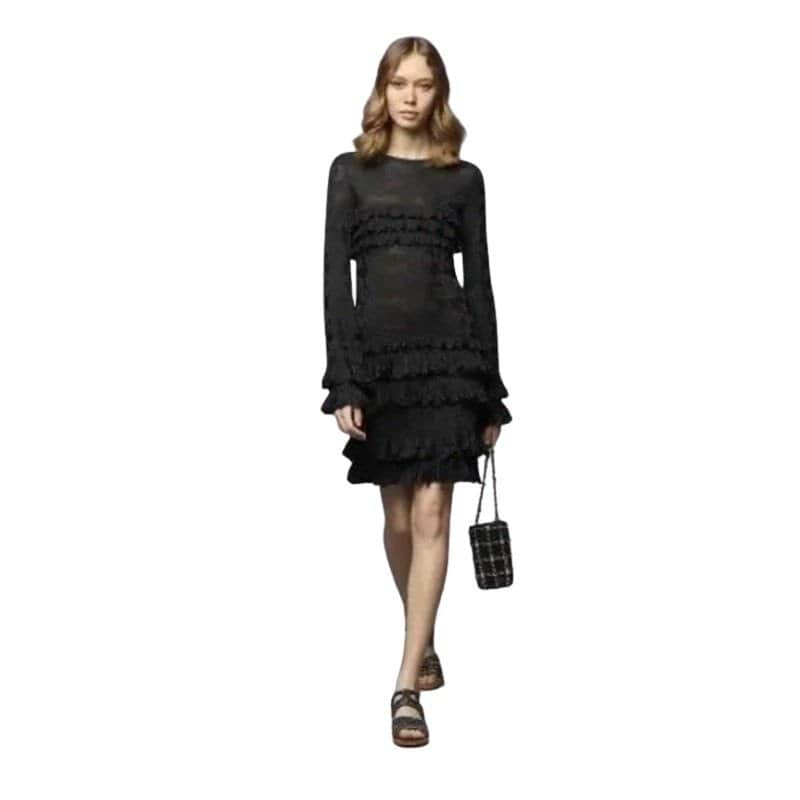 Chanel Chanel 2020 Black Viscose Tiered Ruffle Dress sz.40 pre-owned Black Good condition - Front View