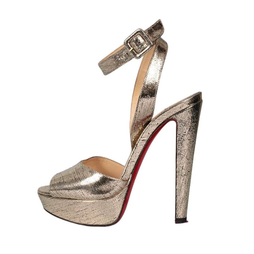 Christian Louboutin Christian Louboutin Gold Print Stiletto Sandals Size 36 Pre-owned Gold Leather Good condition - Front View