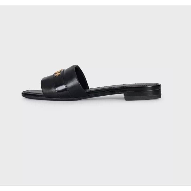 Louis Vuitton Louis Vuitton Black Leather Gold Hardware Slides Sz.39 Pre-owned Black Leather Good condition - Front View