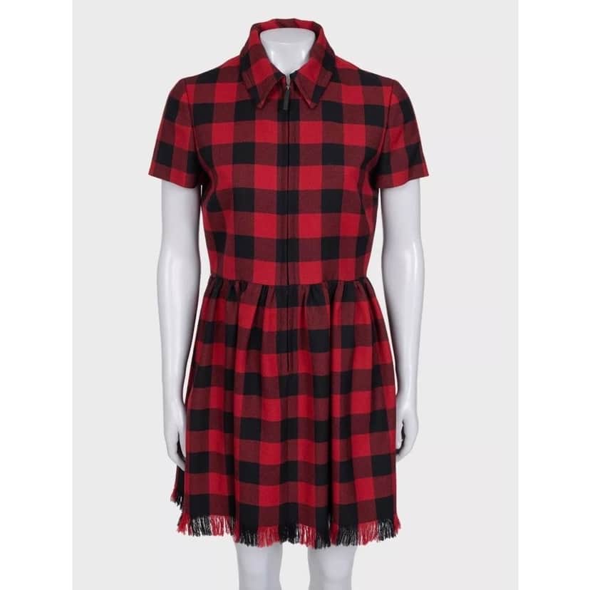 Christian Dior Christian Dior Red Plaid Wool Dress - Size IT44 pre-owned Red Wool Good condition - Front View