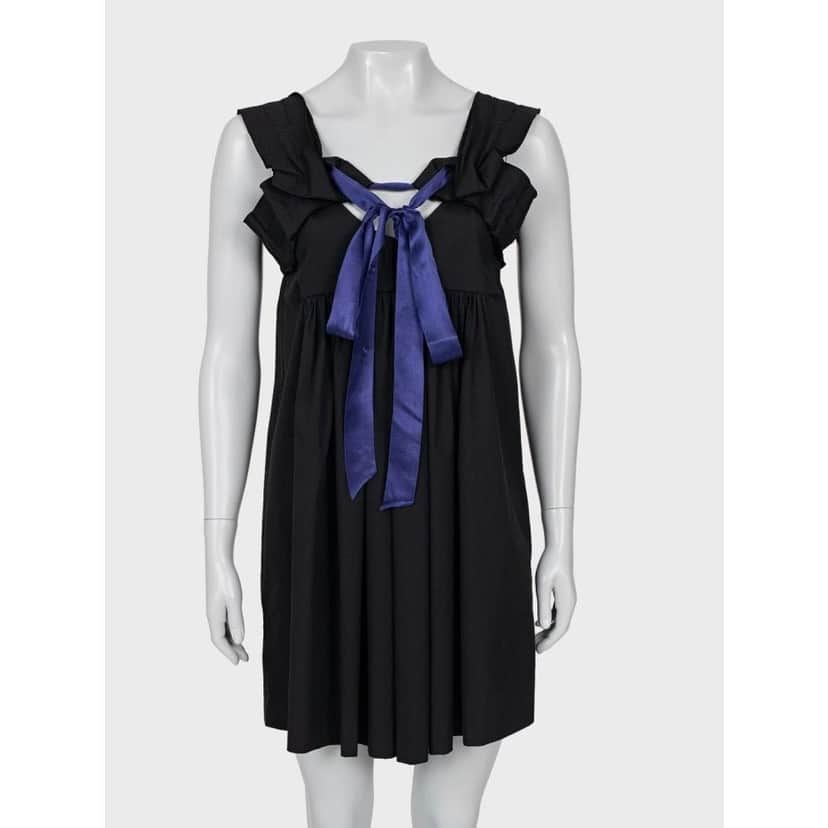 Miu Miu Miu Miu Chic Black Dress with Playful Purple Bow - Size 40/S Pre-owned Black Cotton Good condition - Front View