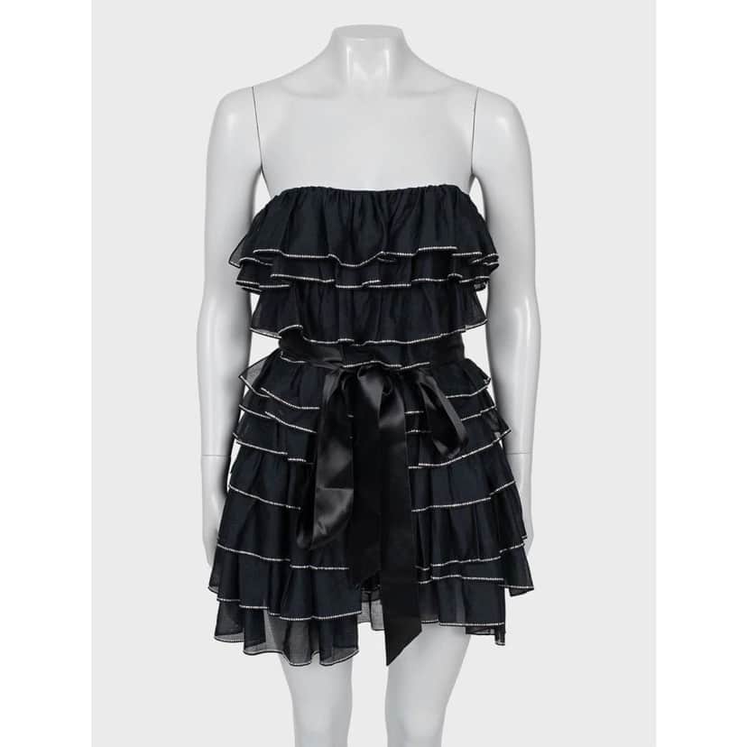 Alexandre Vauthier Alexandre Vauthier Black Crystal Ruffle Mini Dress FR38 pre-owned Black Cotton Never worn - Front View