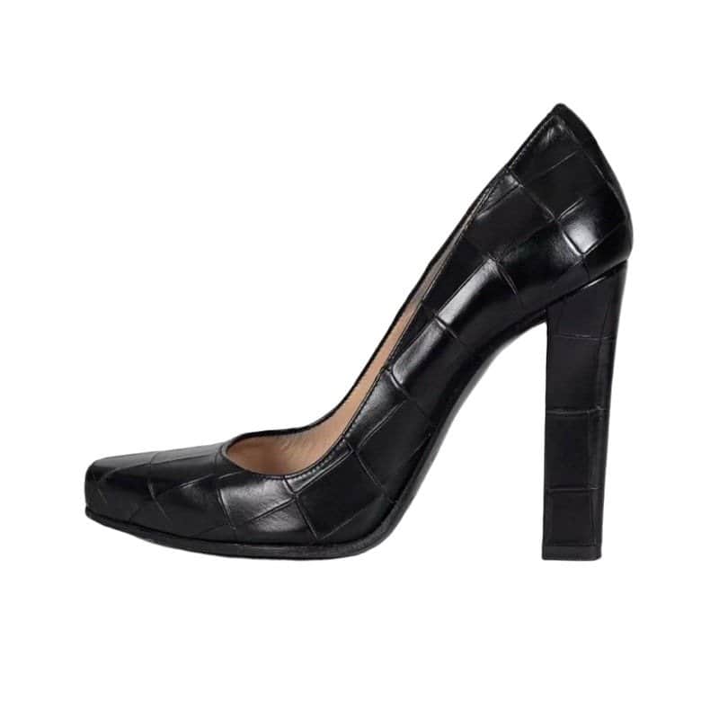 Roberto Cavalli Roberto Cavalli Black Embossed Leather Block Heel Pumps Sz.36 Pre-owned Black Leather Good condition - Front View