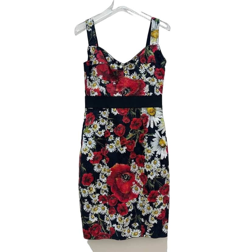 Dolce & Gabbana Dolce & Gabbana Floral Print Fitted Dress - Size 44 Pre-owned Black Cotton Good condition - Front View