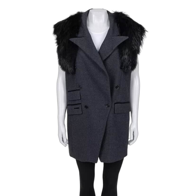 Dolce & Gabbana Dolce & Gabbana Gray Wool & Faux Fur Double-Breasted Vest Sz.40 pre-owned Grey Wool Good condition - Front View