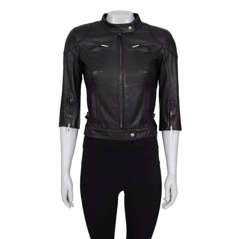 Fendi Fendi Black Leather Cropped Sleeve Jacket sz.40 pre-owned Black Leather Good condition - Front View