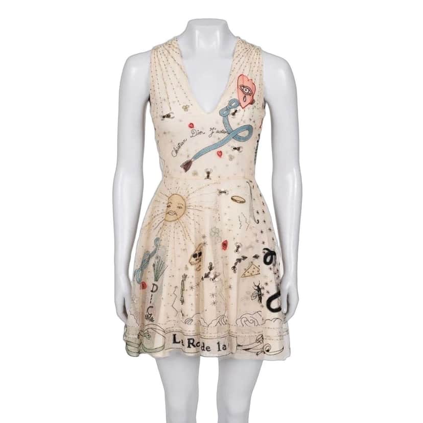 Christian Dior Christian Dior SS17 'La Roue de la Fortune' Dress sz.S pre-owned Beige Good condition - Front View