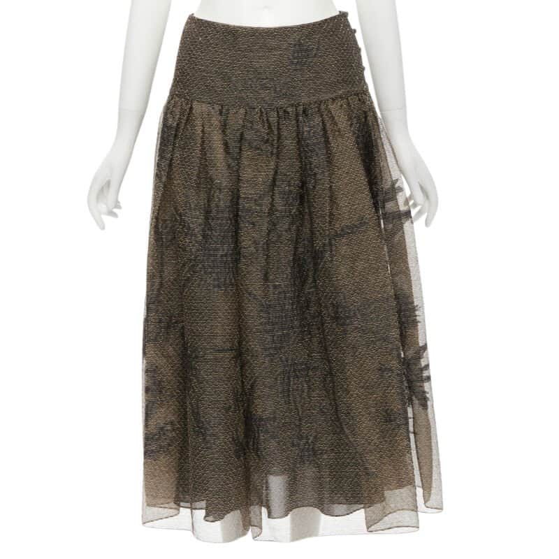 Christian Dior Gold Leaf Skirt Gold Linen Never worn - Front View