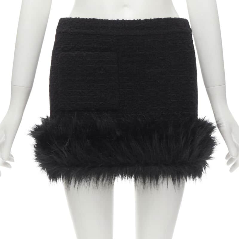 Saint Laurent Tweed Fur Trim Black Tweed Never worn - Front View