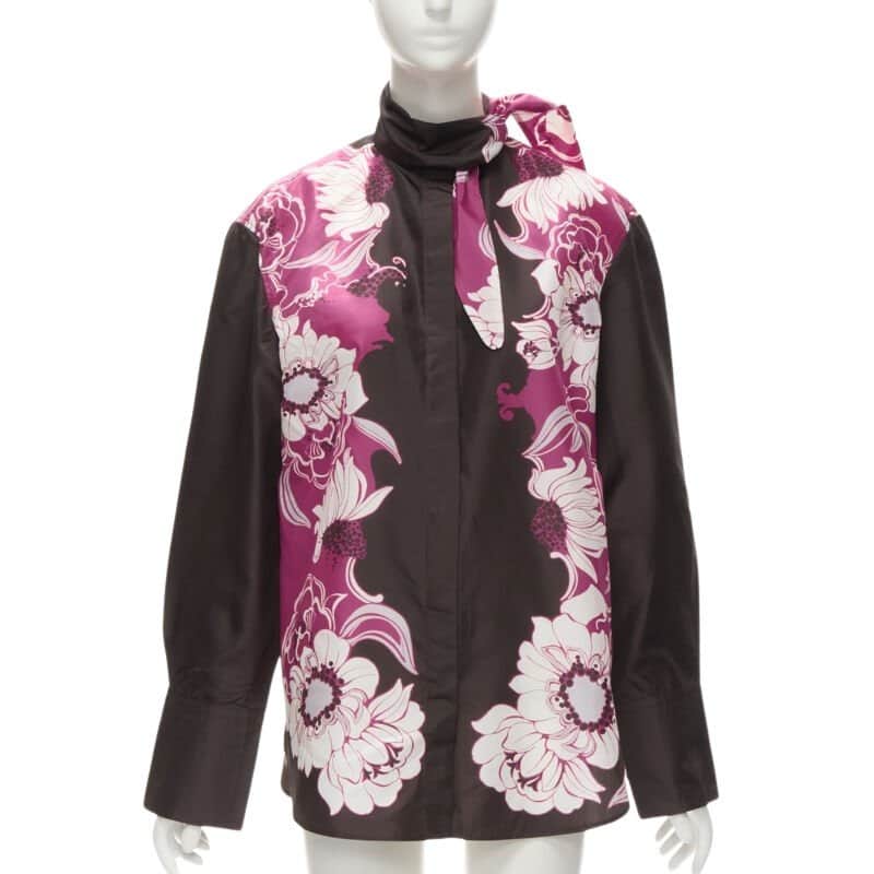 Valentino Garavani Floral Print Shirt Brown Silk Very good condition - Front View