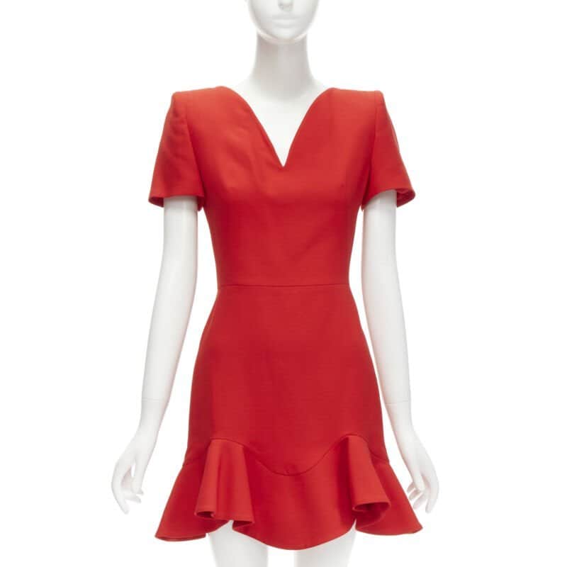 Alexander McQueen Red Wool Flutter Dress Red Wool Never worn - Front View